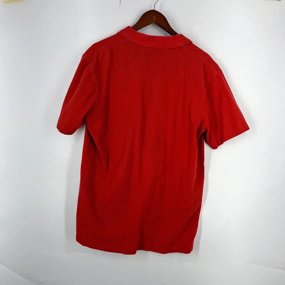 Lands End Mens Red Pique Cotton Short Sleeve Polo Shirt with Pocket Size L 42-44